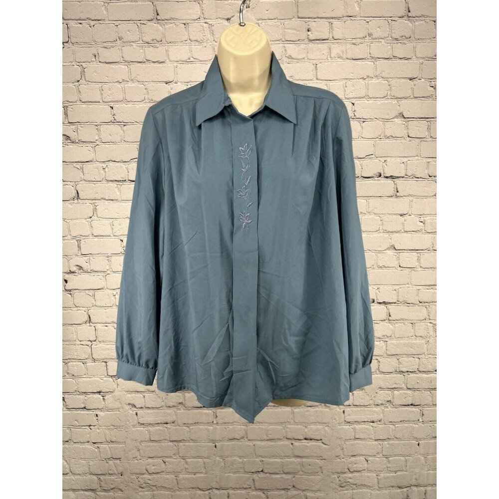 VTG Graff Californiawear Blue Fly Front Long Sleeve Button Down Blouse Size 12